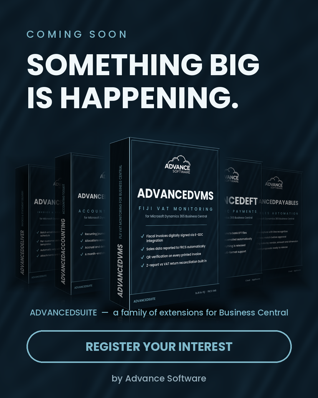 AdvancedSuite — coming soon: a family of extensions for Business Central, by Advance Software